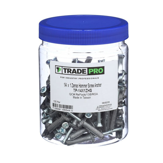 TP-14X1ZHS - Zamac Hammer Screw Anchor 1/4" x 1" (Jar of 100)