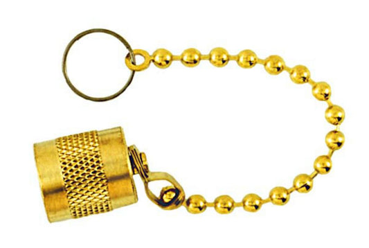 TP-2265 - 1/4”Flare Round Brass Cap With Neoprene Gasket O-Ring Seal, Attached Keeper Chain To Prevent Loss Of Cap