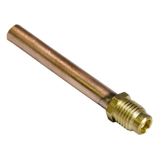 TP-8406 - 1/4″ Male Flare Access Fitting With 3/8″ Copper Tube Extension, TP-2245 Brass Cap and Valve Core