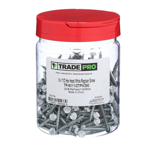 TP-8X11/2TPW250 - #8 x 1-1/2" HWH White Register Screw (250 Per Jar)