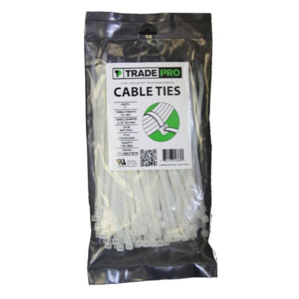 TP-CABLETIE7N - Cable Ties, 7" In Length, 50 Lb Tensile Strength. UV Natural - 100/PK