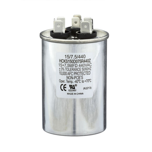 TP-CAP-15/7.5/440R - Round Run Capacitor 15+7.5MFD 440 VAC