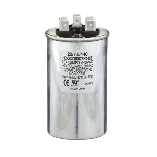 TP-CAP-20/7.5/440R - Round Run Capacitor 20+7.5 MFD 440 VAC