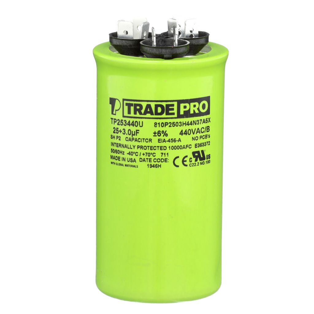 TP-CAP-25/3/440USA-R - Round Dual Run Capacitor 25+ 3 MFD 440/370V (Made in USA)