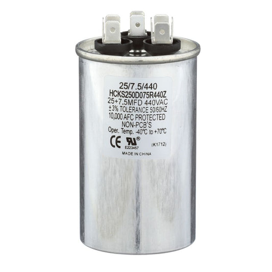 TP-CAP-25/7.5/440R - Round Run Capacitor 25+7.5 MFD 440 VAC