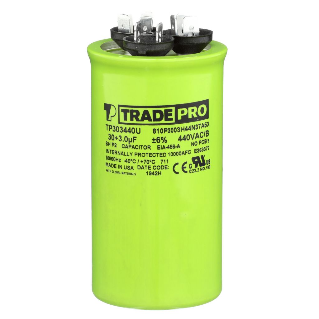 TP-CAP-30/3/440USA-R - Round Dual Run Capacitor 30+ 3 MFD 440/370V (Made in USA)