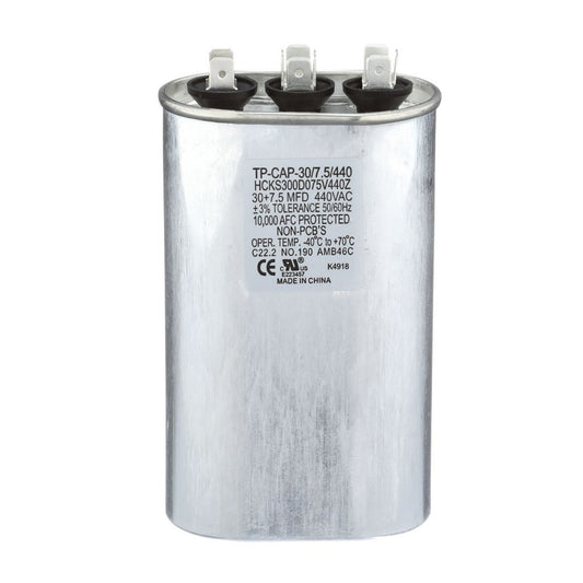 TP-CAP-30/7.5/440 - Oval Run Capacitor 30+7.5 MFD 440 VAC