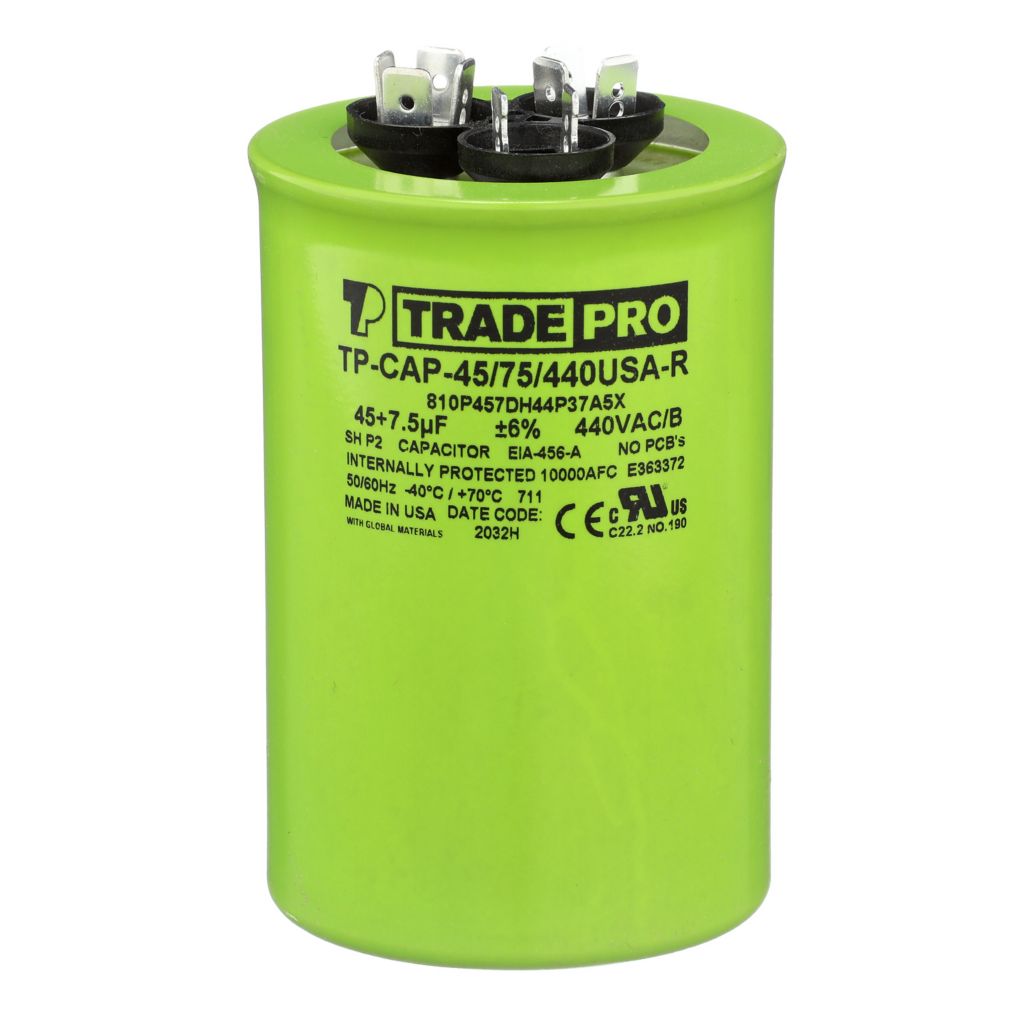 TP-CAP-45/7.5/440USA-R - Round Dual Run Capacitor 45+ 7.5MFD 440/370V (Made in USA)