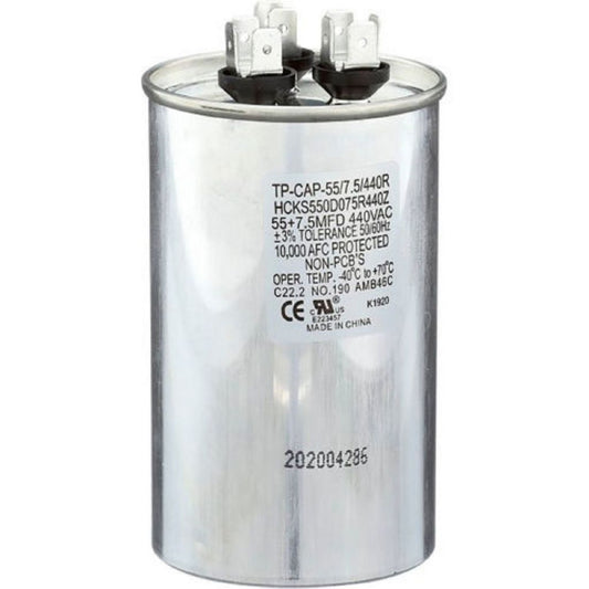 TP-CAP-55/7.5/440R - Round Run Capacitor 55+7.5 MFD 440 VAC