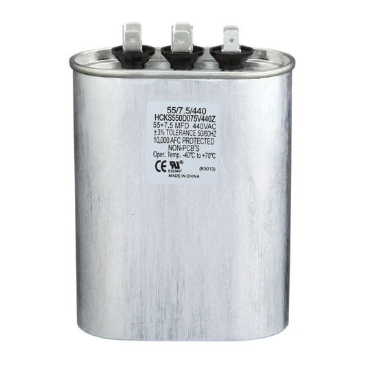 TP-CAP-55/7.5/440 - Oval Run Capacitor 55+7.5 MFD 440 VAC