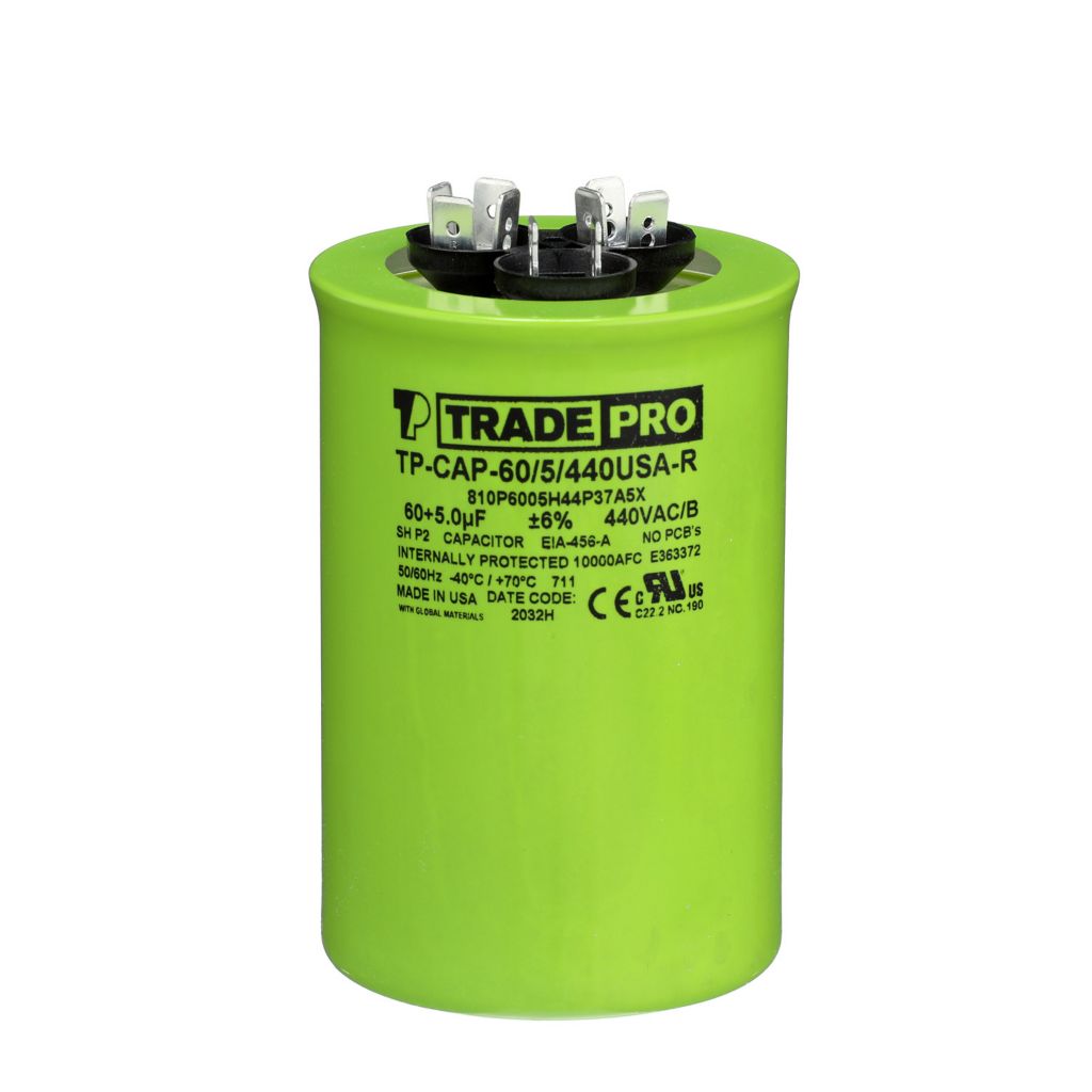 TP-CAP-60/5/440USA-R - Round Dual Run Capacitor 60+ 5 MFD 440/370V (Made in USA)