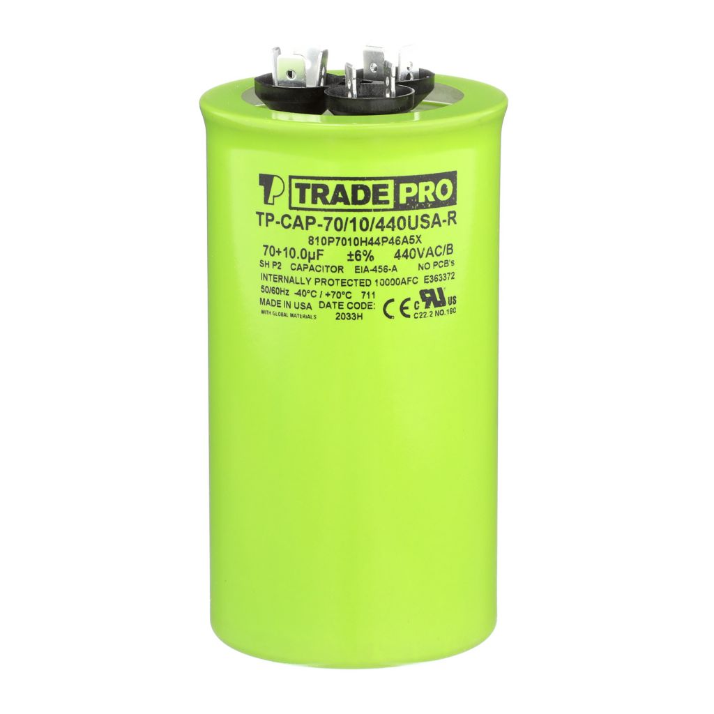 TP-CAP-70/10/440USA-R - Round Dual Run Capacitor 70+ 10 MFD 440/370V (Made in USA)