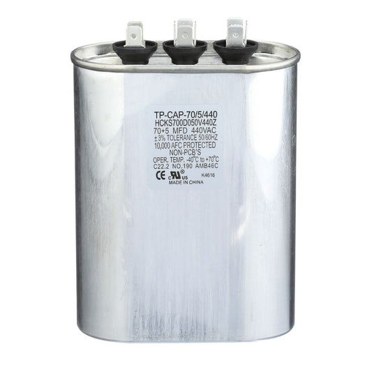 TP-CAP-70/5/440 - Oval Run Capacitor 70+ 5 MFD 440 VAC