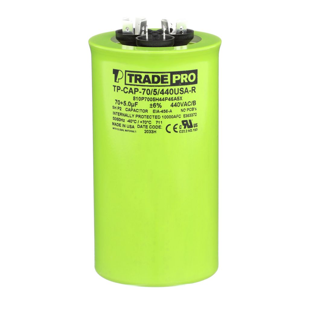 TP-CAP-70/5/440USA-R - Round Dual Run Capacitor 70+ 5 MFD 440/370V (Made in USA)