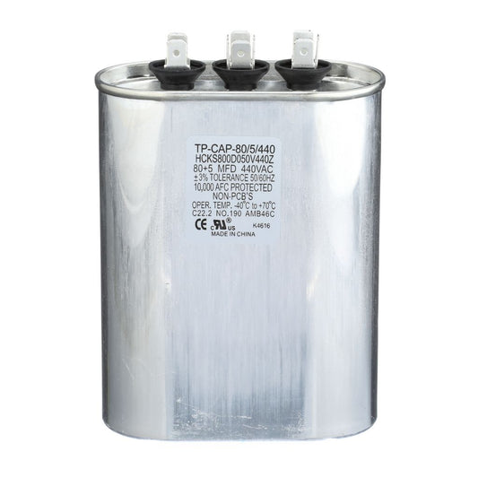 TP-CAP-80/5/440 - Oval Run Capacitor 80+5 MFD 440 VAC