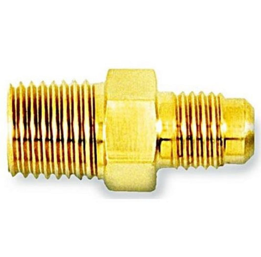 TPC-1414 - 1/4″ Male Flare Access X 1/4″ MPT Body,TP2245 Brass Cap and Valve Core, MPT End Can Accommodate 5/16″ OD Tube